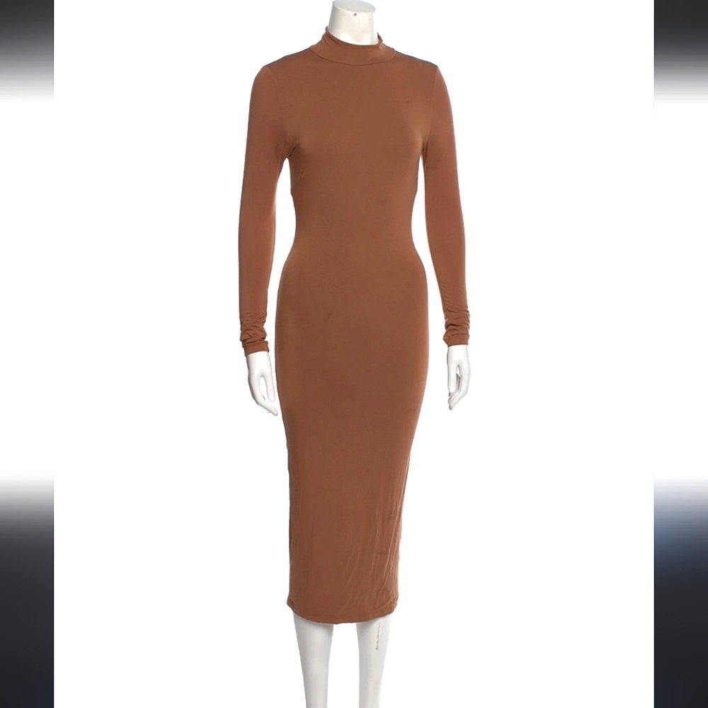 JLux Label Dress Brown Long Sleeve with Turtleneck Sz Medium